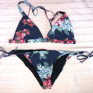 Floral Navy Blue Bikini Set